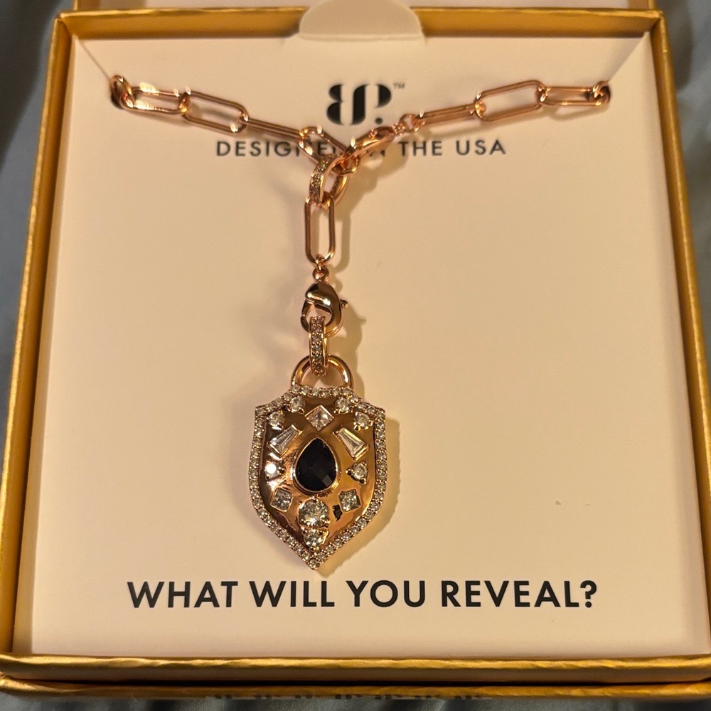 Guardian Shield Necklace: Gem Society. Sapphire and Rose Gold Necklace